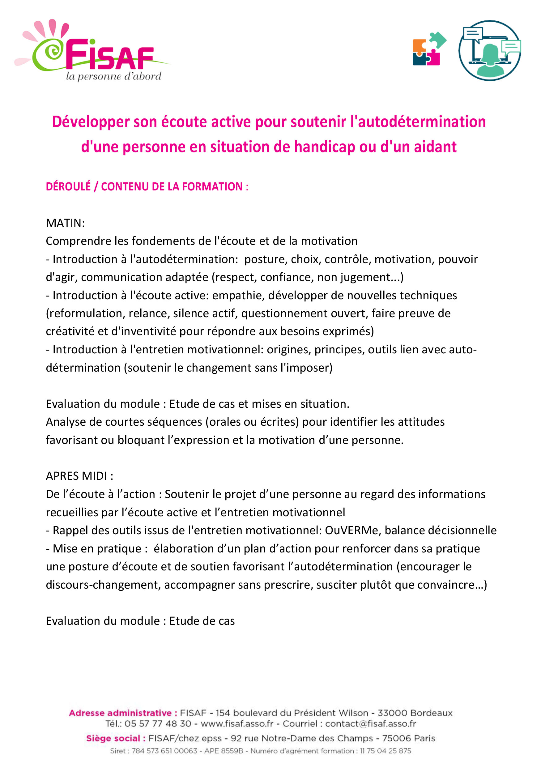 Développer son écoute active pour soutenir l'autodétermination d'une personne en situation de handicap ou d'un aidant