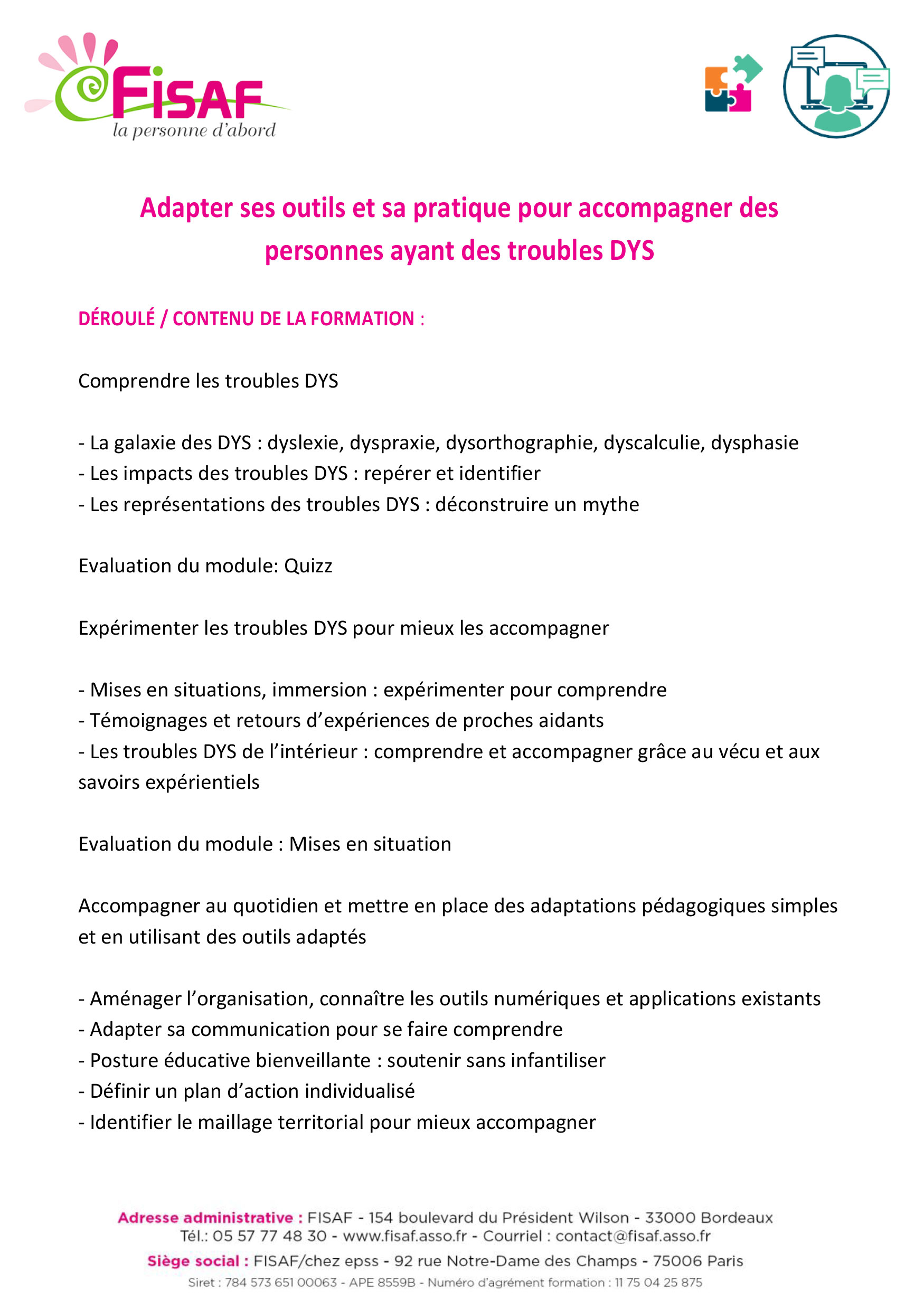 Adapter ses outils et sa pratique pour accompagner des personnes ayant des troubles DYS